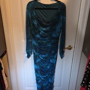 Elegant Blue Ruched Dress
